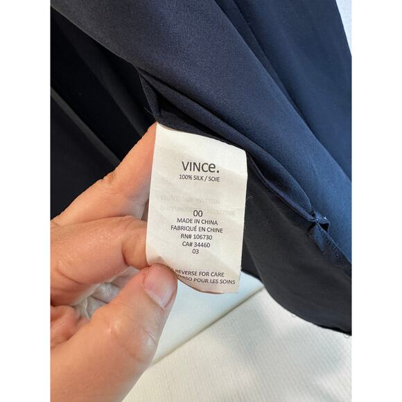 Vince 100% Silk Blouse Navy Blue Women's 00 Minimalist Office Career Long Sleeve - Picture 5 of 5